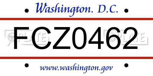 FCZ0462 District Of Columbia License Plate