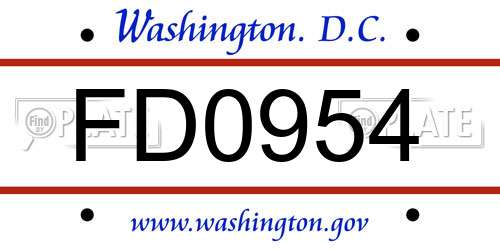 FD0954 District Of Columbia License Plate