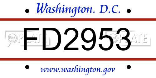 FD2953 District Of Columbia License Plate