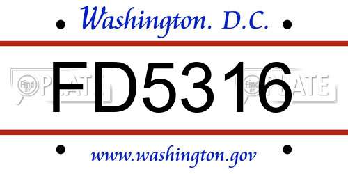FD5316 District Of Columbia License Plate