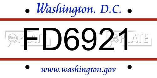 FD6921 District Of Columbia License Plate
