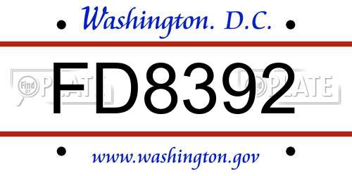FD8392 District Of Columbia License Plate