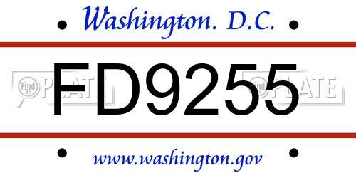 FD9255 District Of Columbia License Plate