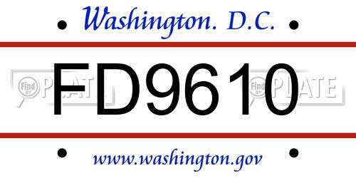 FD9610 District Of Columbia License Plate