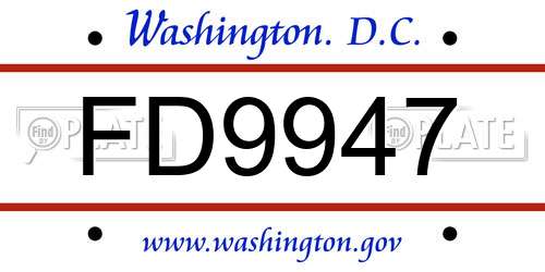 FD9947 District Of Columbia License Plate
