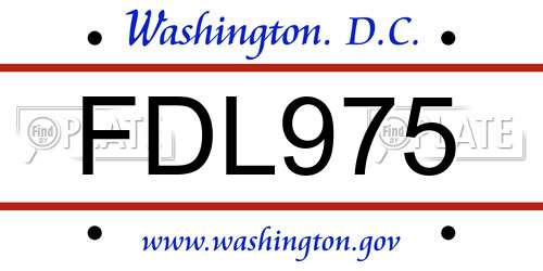FDL975 District Of Columbia License Plate