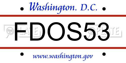 FDOS53 District Of Columbia License Plate