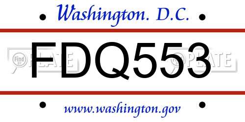 FDQ553 District Of Columbia License Plate