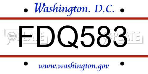 FDQ583 District Of Columbia License Plate