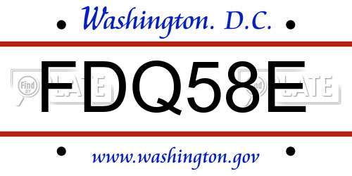 FDQ58E District Of Columbia License Plate