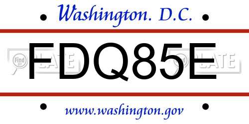 FDQ85E District Of Columbia License Plate