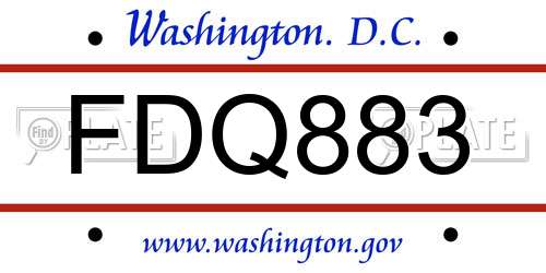 FDQ883 District Of Columbia License Plate