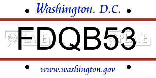 FDQB53 District Of Columbia License Plate