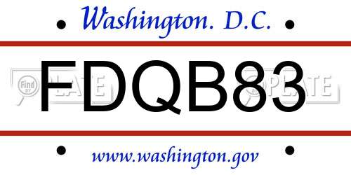 FDQB83 District Of Columbia License Plate