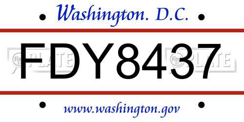 FDY8437 District Of Columbia License Plate