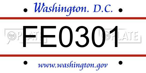 FE0301 District Of Columbia License Plate