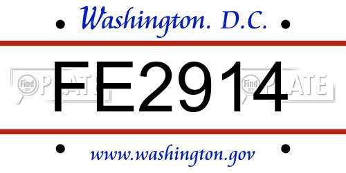 FE2914 District Of Columbia License Plate