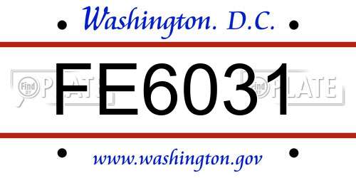 FE6031 District Of Columbia License Plate