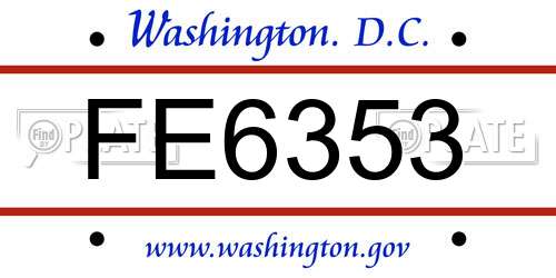 FE6353 District Of Columbia License Plate