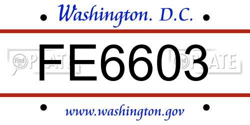 FE6603 District Of Columbia License Plate