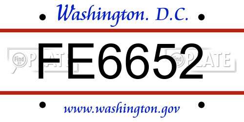 FE6652 District Of Columbia License Plate
