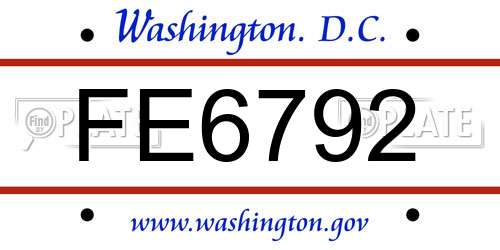 FE6792 District Of Columbia License Plate