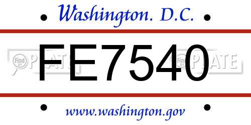 FE7540 District Of Columbia License Plate