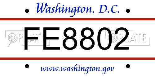 FE8802 District Of Columbia License Plate