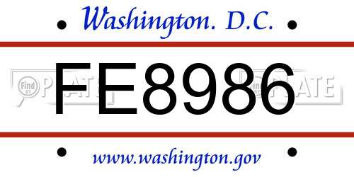 FE8986 District Of Columbia License Plate