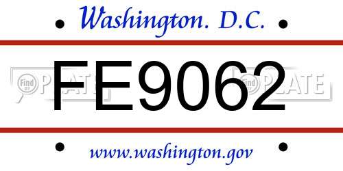 FE9062 District Of Columbia License Plate