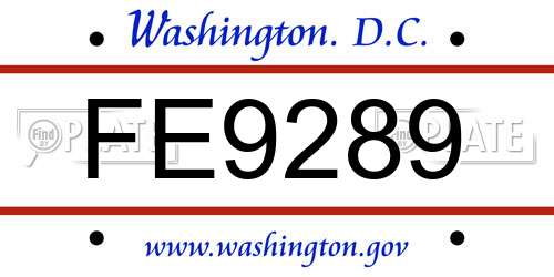 FE9289 District Of Columbia License Plate