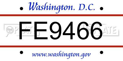 FE9466 District Of Columbia License Plate