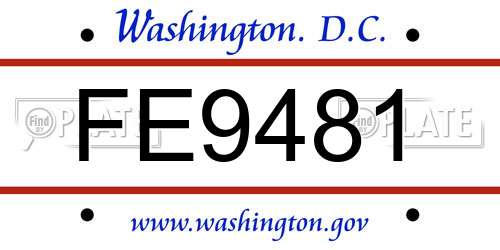 FE9481 District Of Columbia License Plate