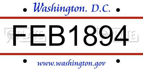 FEB1894 District Of Columbia License Plate