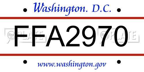 FFA2970 District Of Columbia License Plate