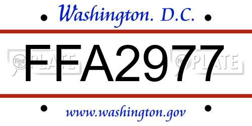 FFA2977 District Of Columbia License Plate