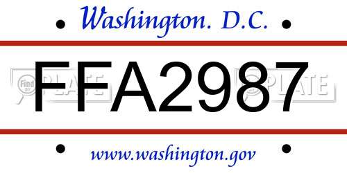 FFA2987 District Of Columbia License Plate