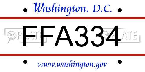 FFA334 District Of Columbia License Plate