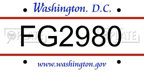 FG2980 District Of Columbia License Plate