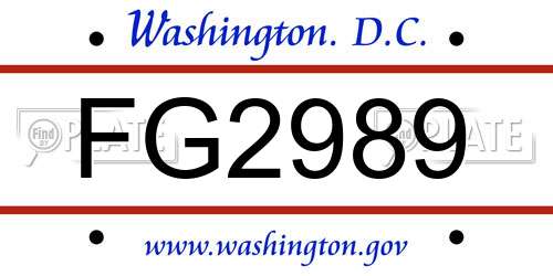 FG2989 District Of Columbia License Plate