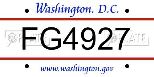 FG4927 District Of Columbia License Plate