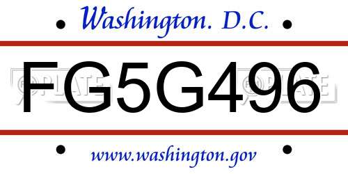 FG5G496 District Of Columbia License Plate