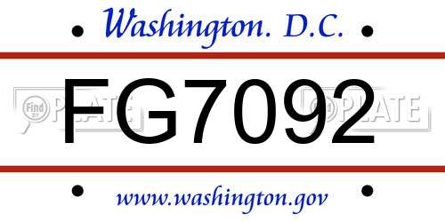 FG7092 District Of Columbia License Plate
