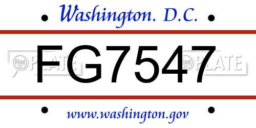 FG7547 District Of Columbia License Plate