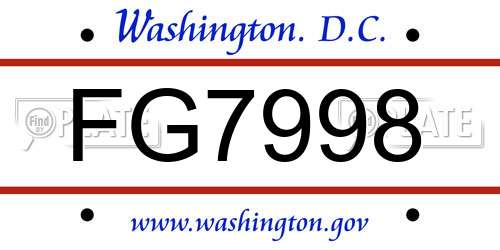 FG7998 District Of Columbia License Plate