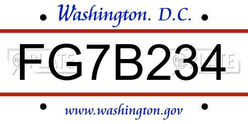 FG7B234 District Of Columbia License Plate