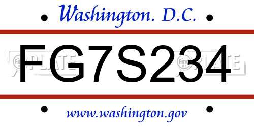 FG7S234 District Of Columbia License Plate