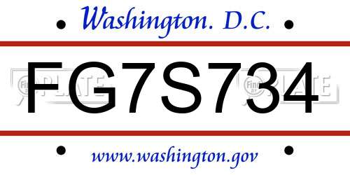FG7S734 District Of Columbia License Plate