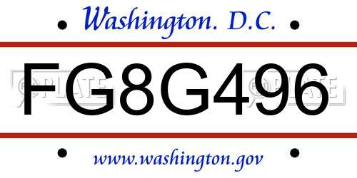 FG8G496 District Of Columbia License Plate