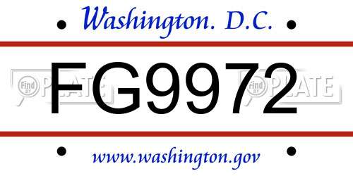FG9972 District Of Columbia License Plate